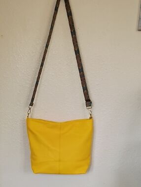 Women's Yellow Crossbody Bag with Patterned Strap